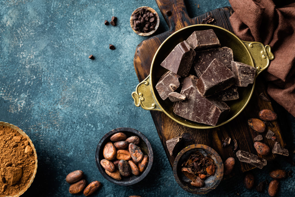 Dark Chocolate And Cocoa Beans. Healthy Alternatives.